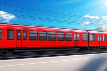 Fototapeta premium Modern red train at station platform 