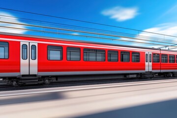 Fototapeta premium Modern red train at station platform 