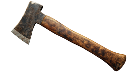 Rustic Axe: A close-up shot of a sturdy, well-worn axe resting against a seamless backdrop. Highlighting the ruggedness and sharp design of this essential tool.