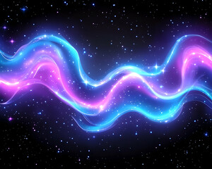 Obraz premium Glowing cosmic wave with vibrant pink and blue hues, set against a starry backdrop