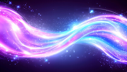 Fototapeta premium Glowing, swirling, vibrant light wave with sparkles on dark background