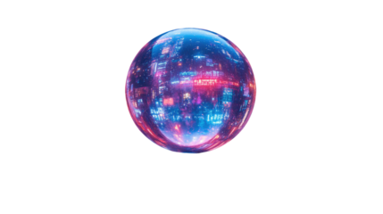 Digital Globe: A luminous, futuristic orb, awash in vibrant blue and purple hues, encapsulates the essence of interconnected data, hinting at the vast, intricate web of global digital information. 