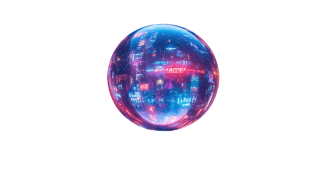Digital Globe: A luminous, futuristic orb, awash in vibrant blue and purple hues, encapsulates the essence of interconnected data, hinting at the vast, intricate web of global digital information. 