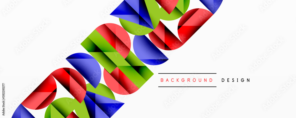 Poster bright abstract shapes. red, green, blue ribbons form dynamic composition. modern design element for