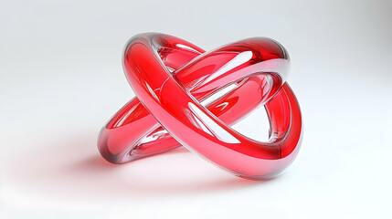 Naklejka premium Intertwined red glass sculpture on white background