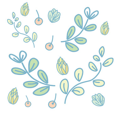 seamless pattern wof simple doodle of leaves and flowers