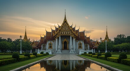 Fototapeta premium Sunset at Wat Benchamabophit Dusitvanaram Ratchawararam Ratchawaramahawihan