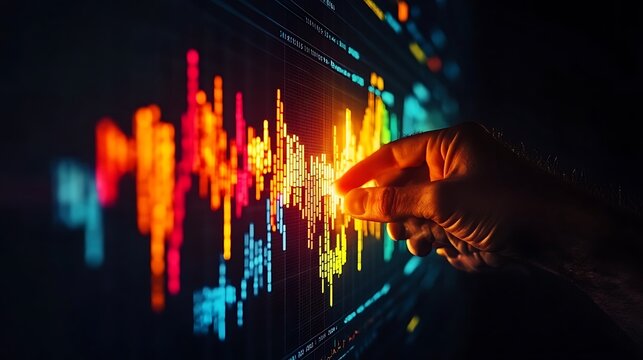 Hand Shaping Colorful Data Charts on Screen.