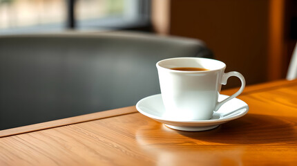 Obraz premium A cup of coffee tea on the wood table 