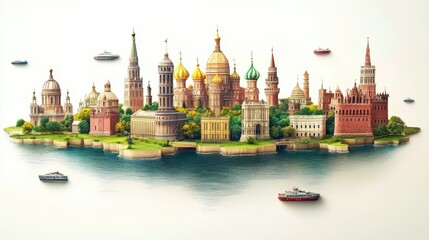 Obraz premium Miniature cityscape with iconic buildings and transport 