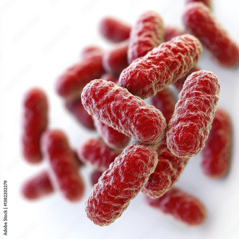 Poster magnified view of pathogenic bacteria with an aggressive dark red color and intricate cellular struc