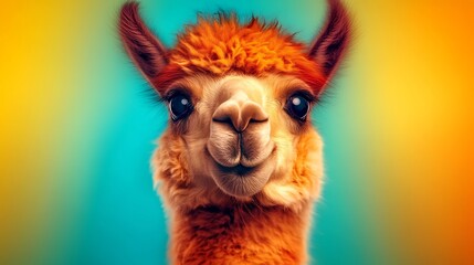 Happy Alpaca Portrait Vibrant Colors with Cute Face.