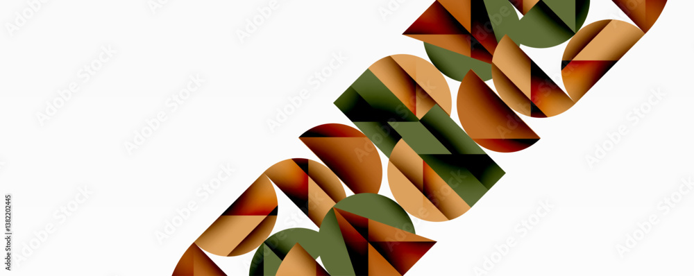 Poster abstract design. overlapping rounded shapes create diagonal line. warm tones dominate, including bro