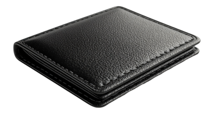 Sleek Black Leather Wallet: An elegant black leather wallet, expertly crafted, stands in sharp focus, exuding an air of classic sophistication.