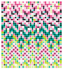 Colorful pixelated abstract pattern with a mosaic appearance, the bold colors and geometric shapes give the pattern a modern and stylish feel.