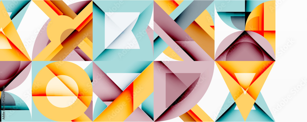 Aufkleber Abstract geometric composition. Overlapping shapes create dynamic visual effect. Bright colors, clean lines, modern design.