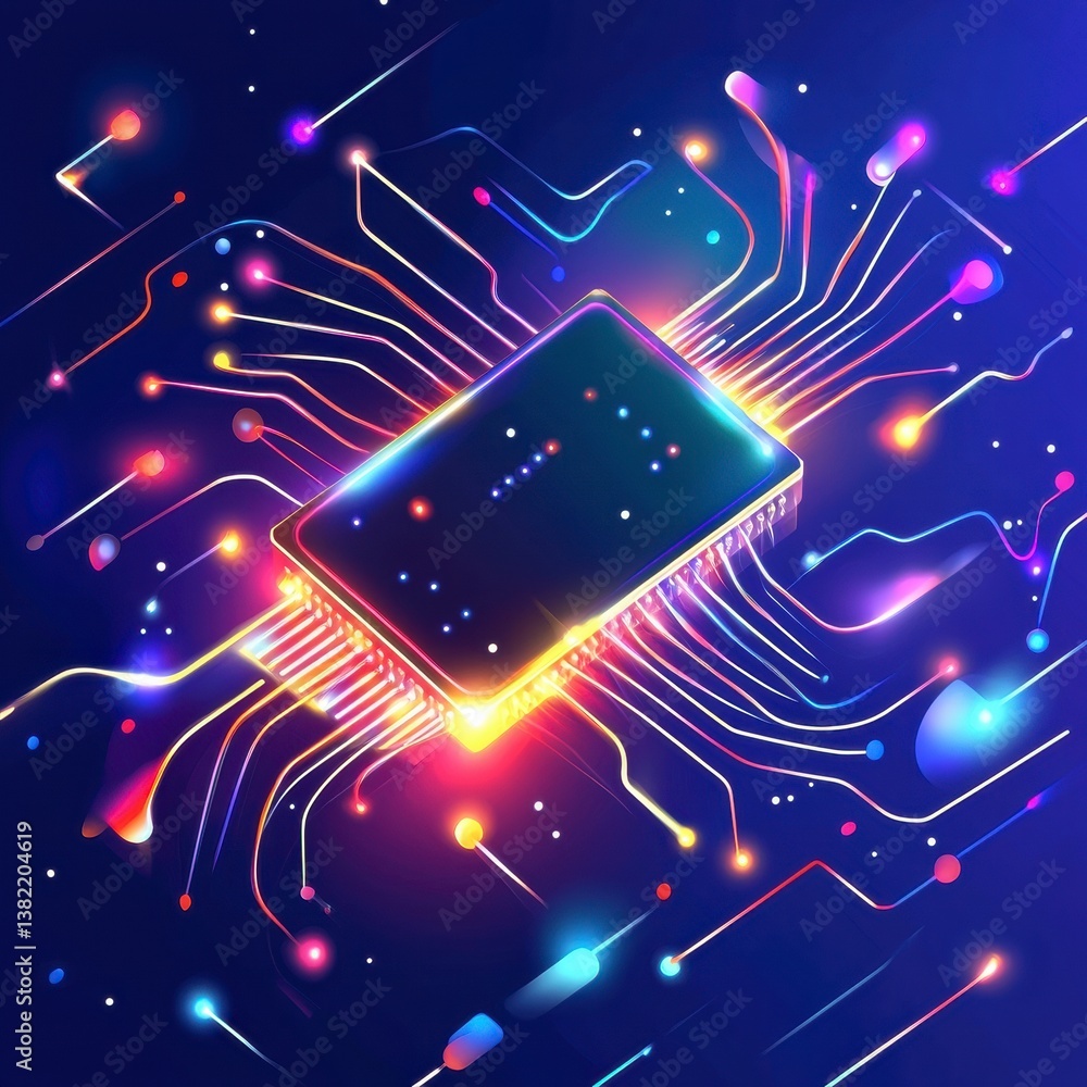 Poster dynamic digital circuit board design virtual space graphic illustration futuristic environment close