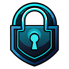 Design a solid black cybersecurity lock icon, gleaming;  incorporating a subtle, realistic glint.  High-resolution vector graphic.