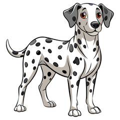 A striking portrait of a Dalmatian, showcasing its distinctive black spots, standing majestically.  The image should highlight the dog's coat and posture.