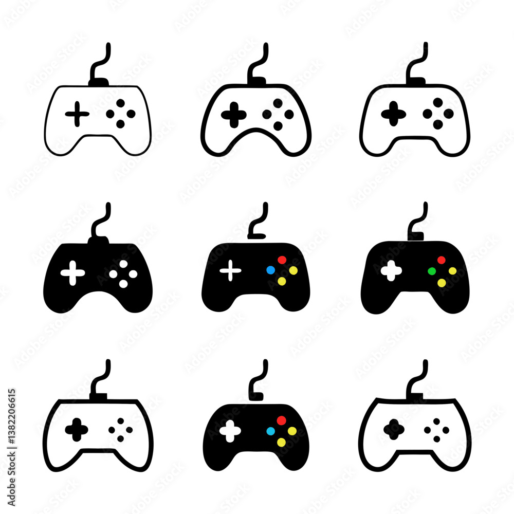 Poster design a vibrant gaming controller icon featuring brightly colored led lights on its action buttons.