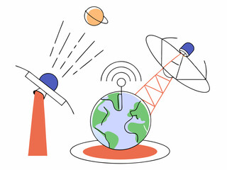 3D illustration of a globe with a map and global communication symbols