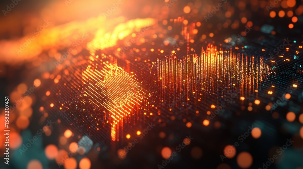 Poster an abstract digital landscape featuring glowing lines and points, resembling a network or data visua