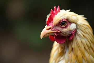 Close-up of broiler chicken with coccidiosis symptoms, illness, sick