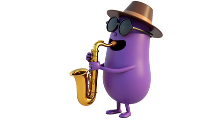 Cartoon Character Playing Saxophone Wearing Hat and Sunglasses on Transparent Background