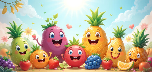 Obraz premium A vibrant assortment of fresh fruits, including apples, oranges, and grapes, arranged artistically against a bright background, creating a lively and colorful wallpaper.