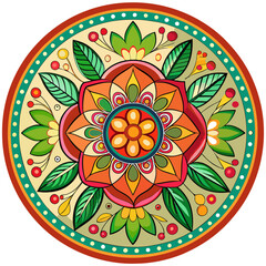 Vividly capture a Mexican Talavera ceramic plate, showcasing its bright, hand-painted floral designs and intricate details.  Show the plate's texture and the vibrant colors.