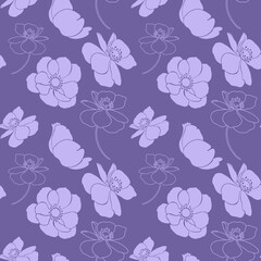 Seamless pattern with purple anemones