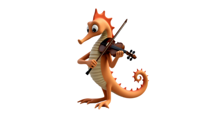 Seahorse playing violin creative marine life music isolated Transparent Background