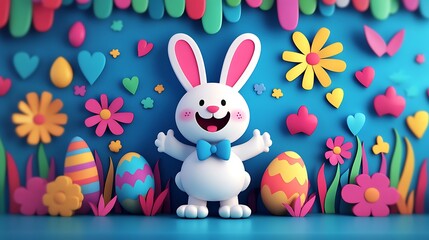 Obraz premium Happy Easter Bunny Festive 3D Cartoon Rabbit.