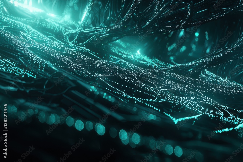 Wall mural abstract digital background with glowing fiber structures and light