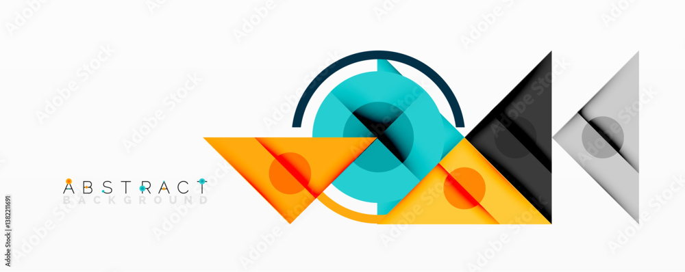 Poster Abstract geometric shapes, vibrant colors, modern design. Overlapping elements create dynamic composition. Clean lines, minimalist aesthetic.