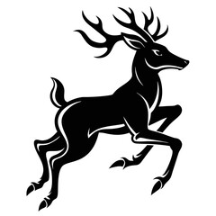 A majestic silhouette of a deer in mid-leap, its legs elegantly extended, against a vibrant sunset.  Capture the powerful grace and freedom of the animal.