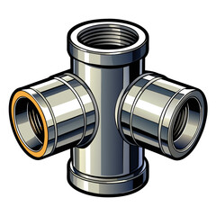 Detailed close-up of a metal T-joint pipe fitting, showcasing three openings and a visible weld seam (S1).  High-resolution, sharp focus.