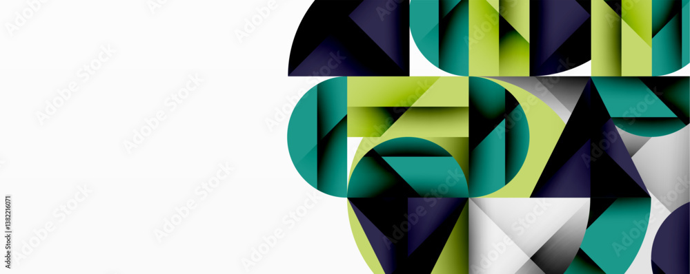 Aufkleber abstract geometric composition. overlapping shapes create dynamic visual effect. green, blue, white 