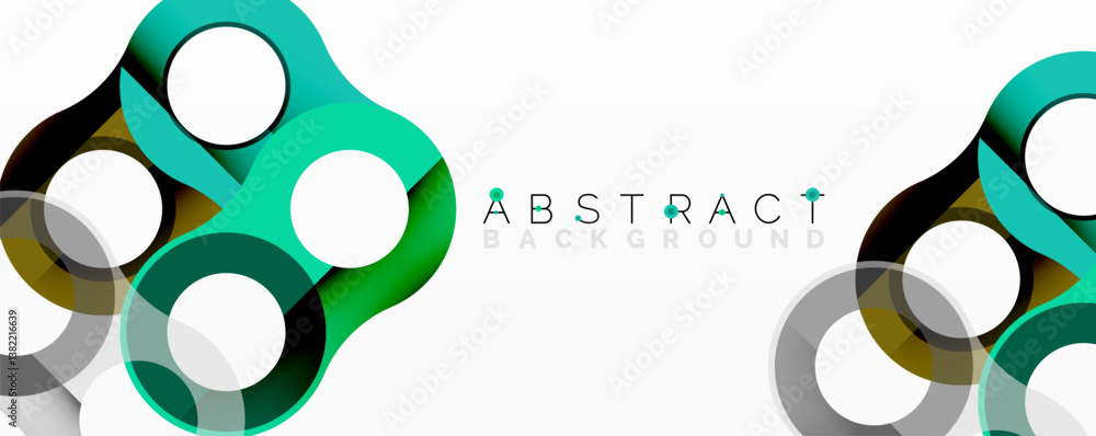 Aufkleber Abstract shapes, green, grey, white. Overlapping circles create dynamic design. Modern aesthetic, clean lines, simple composition.