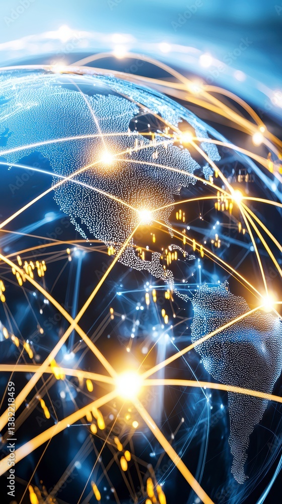 Poster global network connections digital landscape data visualization technology abstract view innovation 