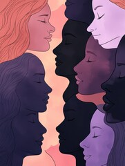 Diverse women in soft pastel profile silhouettes	