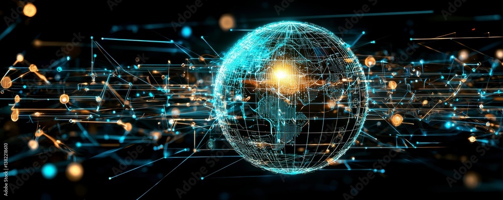 Poster exploring global connectivity through technology digital environment infographic abstract view moder