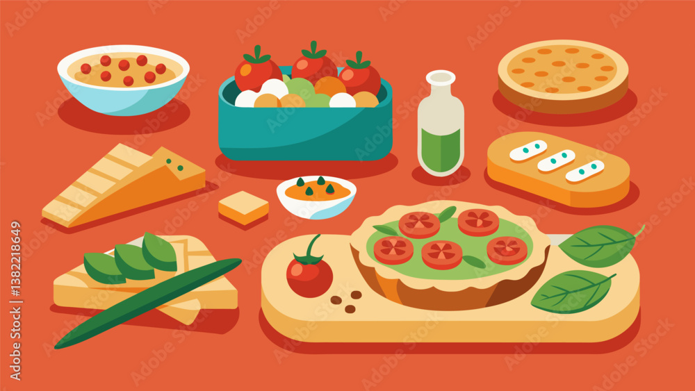 Poster a buildyourown bruschetta bar with different types of bread spreads and toppings like tomatoes chees