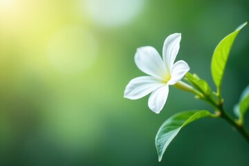 Single white flower extending from a branch, soft focus, closeup, blossom, photography