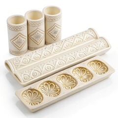 Elegant vintage baking molds in ivory color, featuring detailed patterns and textures, perfect for enhancing any kitchen's aesthetic while creating beautiful baked goods.