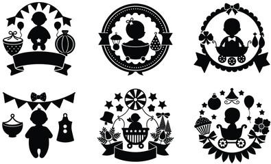 Baby shower theme silhouette black vector art design on white background