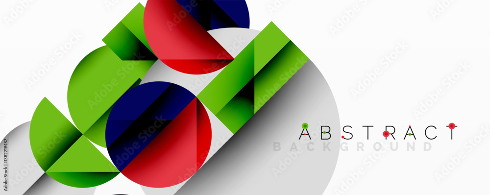 Poster bright shapes overlap. green, red, blue elements create dynamic composition. modern design, clean li