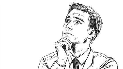 Single one line drawing Businessman thinking about question, pensive expression. Doubt concept.. Continuous line draw design graphic vector illustration.