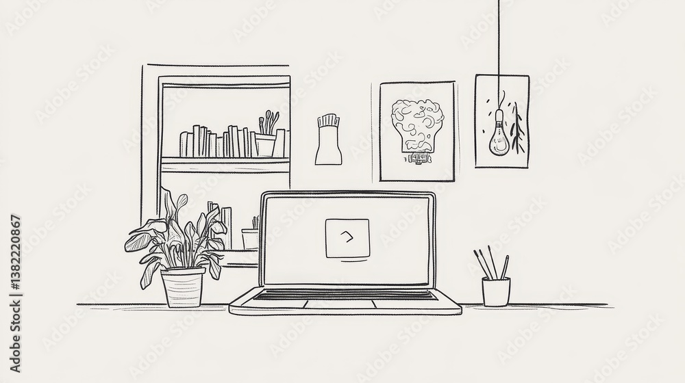 Poster single one-line drawing on a laptop is supported by an online robot. chatbot concept continuous line