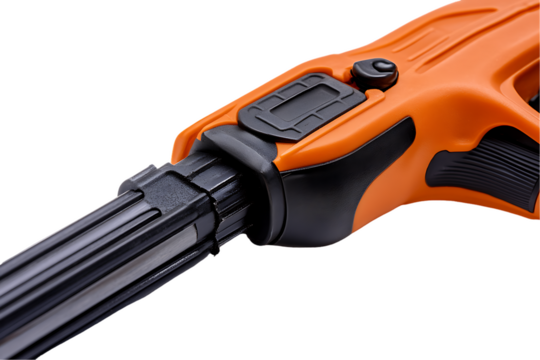Close-up of Ergonomic Orange and Black Cordless Power Tool Nozzle